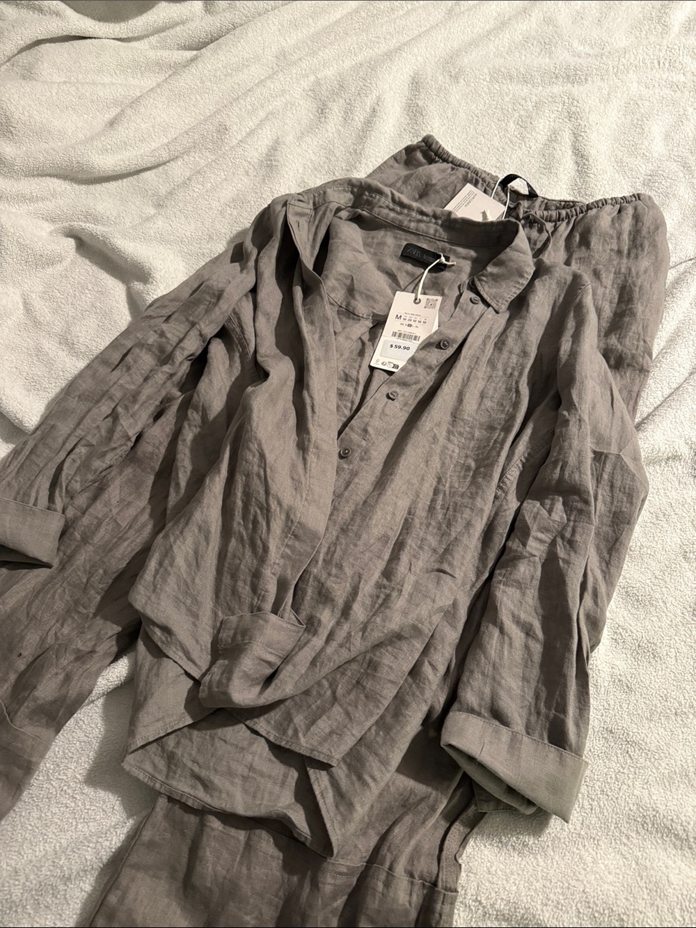 Zara Taupe Wide-Leg Linen Pants - Picture 3 of 5